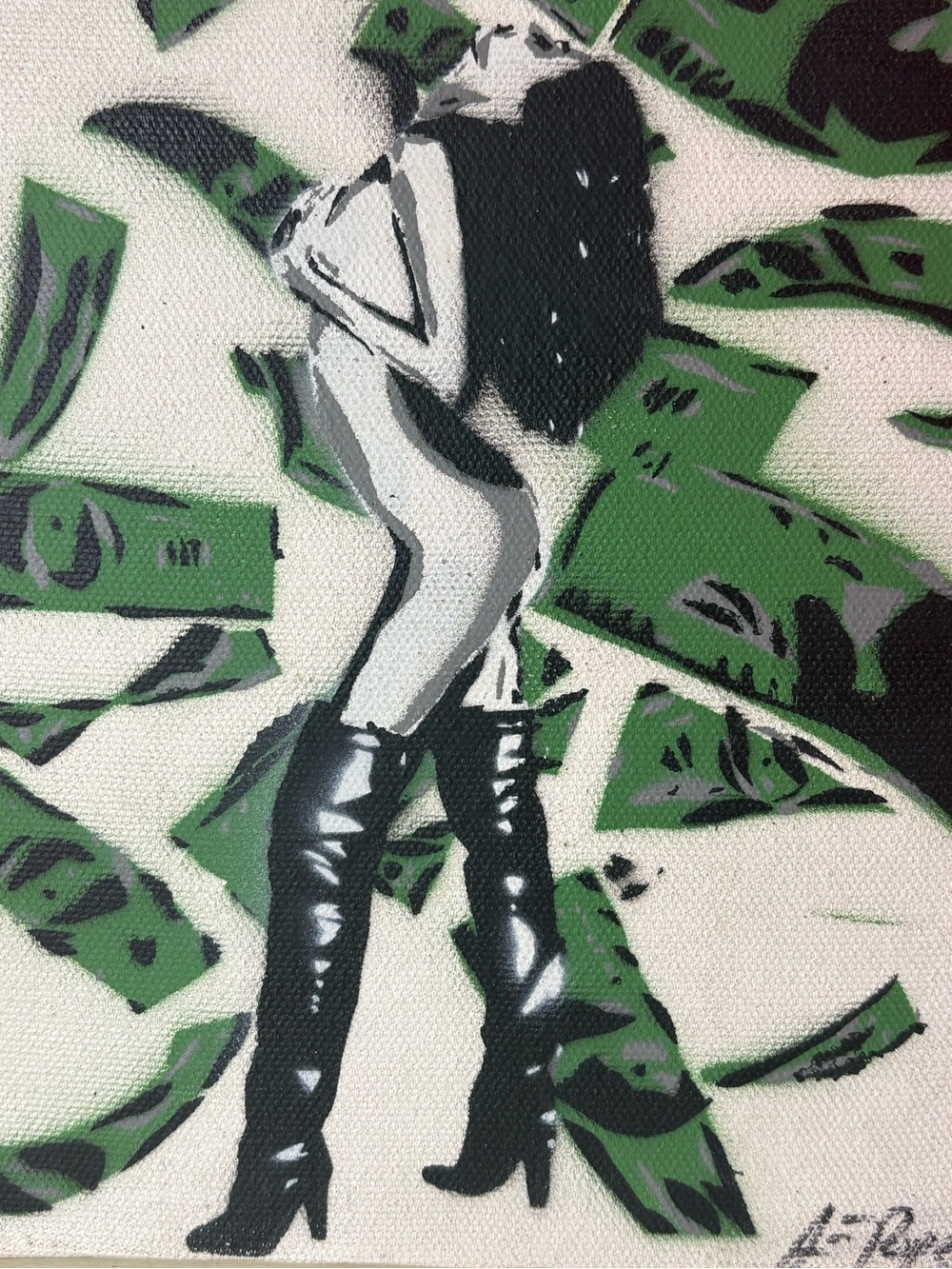 Sexy Miranda Kerr Magazine Cover Stencil Art w/Dollar Bills by Jessica Pope NEW